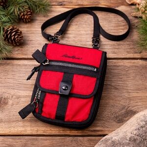 Eddie Bauer Red Nylon Crossbody Travel Bag Small Lightweight Hands Free Pouch